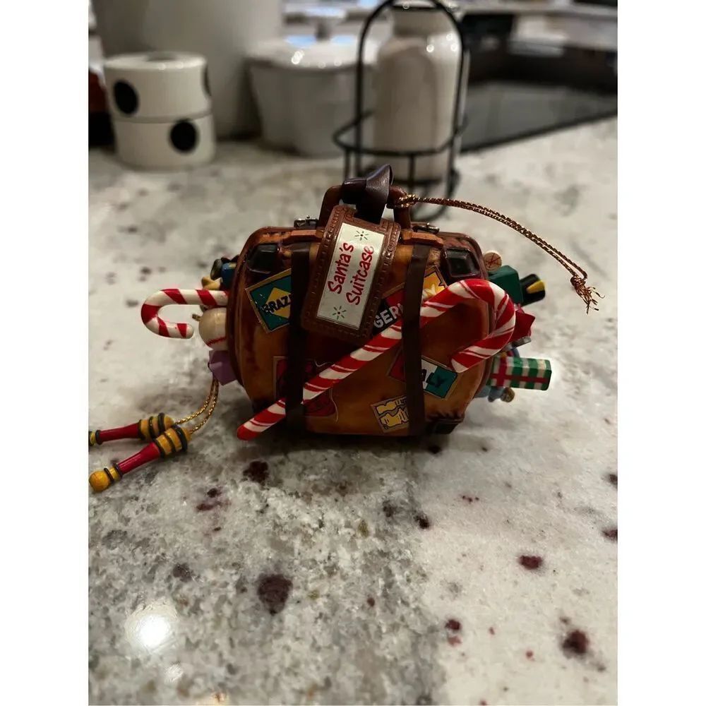 Enesco 1990 Santa’s Suitcase Christmas Ornament EUC